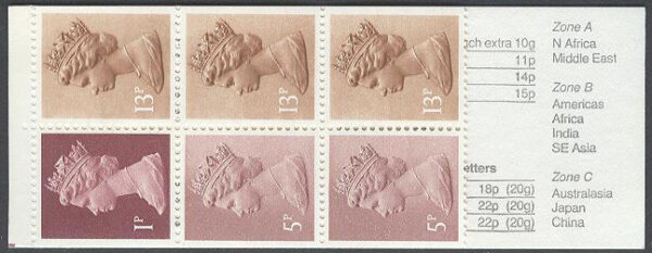 England - M  562 D, 1002 Dr, 1090a D Drottning Elisabeth II, 6 frimärken i Häfte kpl **