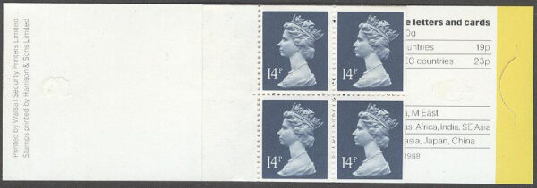 England - M Häfte Drottning Elisabeth II 14p, 4 frimärken i Häfte kpl **