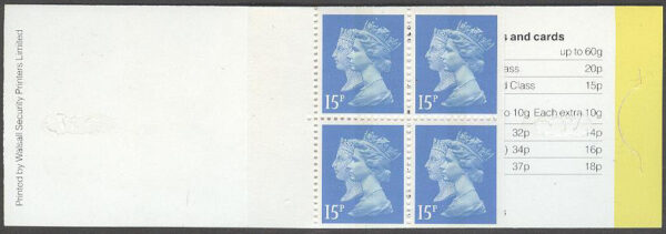 England - M Häfte Drottning Elisabeth II 15p, 4 frimärken i Häfte kpl **