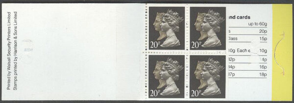 England - M Häfte Drottning Elisabeth II 20p, 4 frimärken i Häfte kpl **