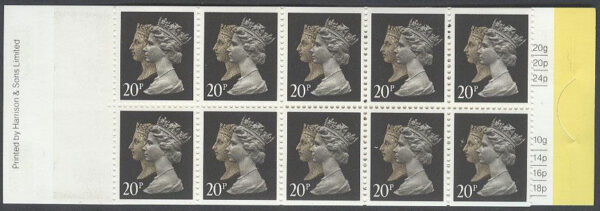England - M Häfte Drottning Elisabeth II 20p, 10 frimärken i Häfte kpl **