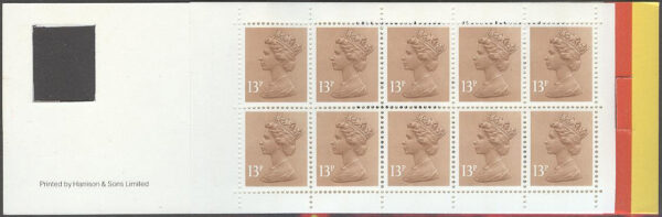 England - M Häfte Drottning Elisabeth II 13p, 10 frimärken i Häfte kpl **