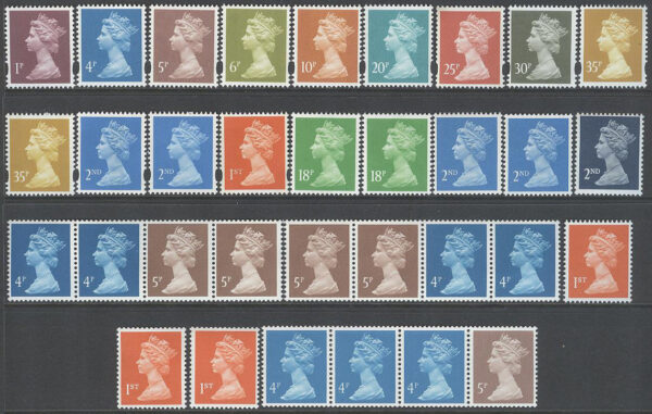 33 st bla 3 st 4-strip Drottning Elisabeth II, märken ** från England