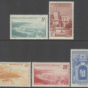 Monaco – M  385-387, 389, 391 Vyer bla Hamnen i Monte Carlo, serie 5 olika **