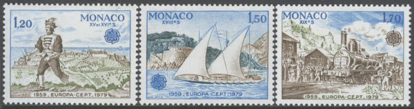 Monaco - M 1375-1377 Europa CEPT 1979 Posthistoria bla Båt & Lok, serie 3 kpl **