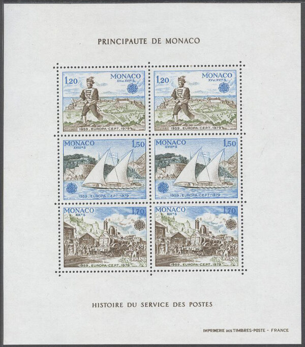 Monaco - M BL  15 Europa CEPT 1979 Posthistoria Bla Båt & Lok, Block **