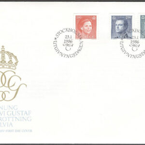 Sverige – FDC 1986-01-23 – Carl XVI Gustaf & Drottning Silvia, 3 kpl Vinjett 1