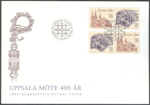 Sverige - FDC 1993-03-25 - Uppsala möte 400 år, serie 4 kpl Vinjett 1