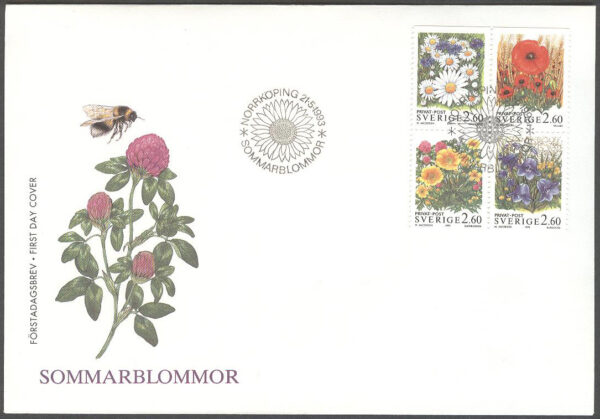 Sverige - FDC 1993-05-21 - Rabattmärken XV - Sommarblommor, serie 4 kpl Vinjett 1