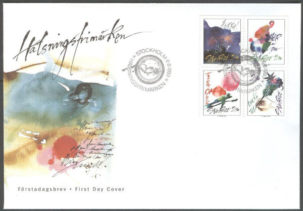 Sverige - FDC 1993-08-06 - Hälsningsfrimärken II, serie 4 kpl Vinjett 1