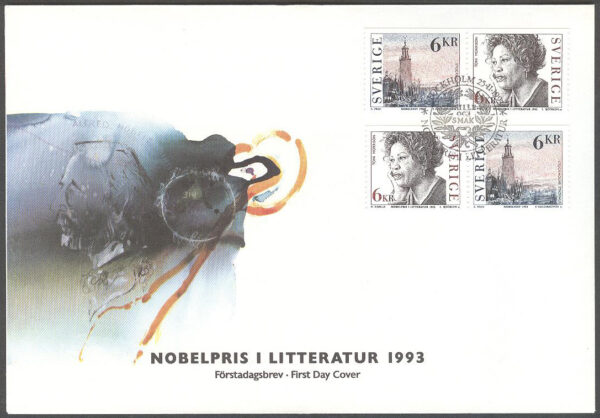 Sverige - FDC 1993-11-25 - Nobelpristagare Litteratur 1993, serie 4 kpl Vinjett 1