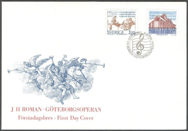 Sverige - FDC 1994-08-26 - J H Roman, Göteborgsoperan, serie 2 kpl Vinjett 1