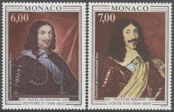 Monaco - M 2028-2029 Fördraget mellan Frankrike-Monaco 350 år, serie 2 kpl **