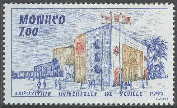 Monaco - M 2073 Världsutställningen EXPO 92 i Sevilla - Flaggor, märke kpl **