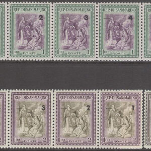 San Marino – M  387-389 I Återuppbyggnadsfond, 2 st 5-strip + par kpl **