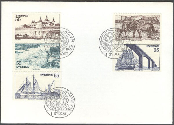 Sverige - FDC 1972-05-08 - I sydost, delad 5-strip kpl
