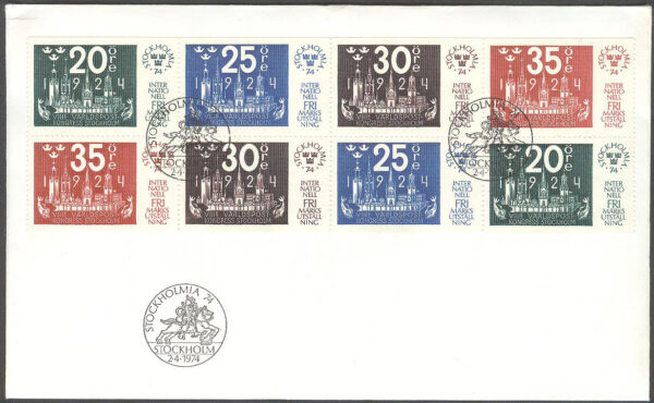 Sverige - FDC 1974-04-02 - Stockholmia 74 II, 8-Block