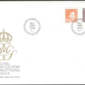 Sverige – FDC 1990-01-26 – Carl XVI Gustaf & Drottning Silvia, serie 2 kpl Vinjett 1