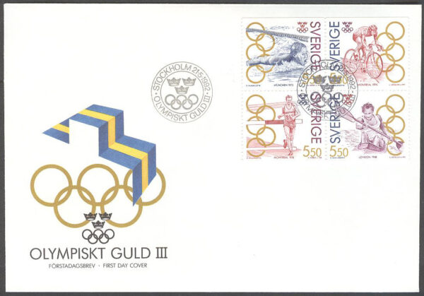 Sverige - FDC 1992-05-21 - Olympiskt guld III, serie 4 kpl Vinjett 1