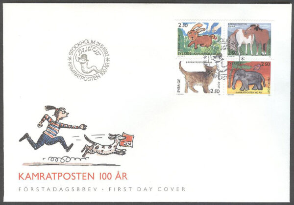 Sverige - FDC 1992-05-21 - Rabattmärken XIV - Kamratposten, serie 4 kpl Vinjett 1