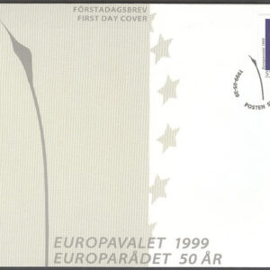 Sverige – FDC 1999-05-20 – Europavalet – Europarådet 50 år, märke kpl Vinjett 1