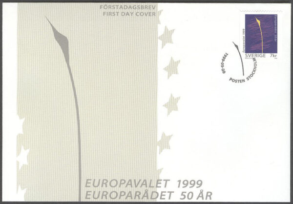 Sverige - FDC 1999-05-20 - Europavalet - Europarådet 50 år, märke kpl Vinjett 1
