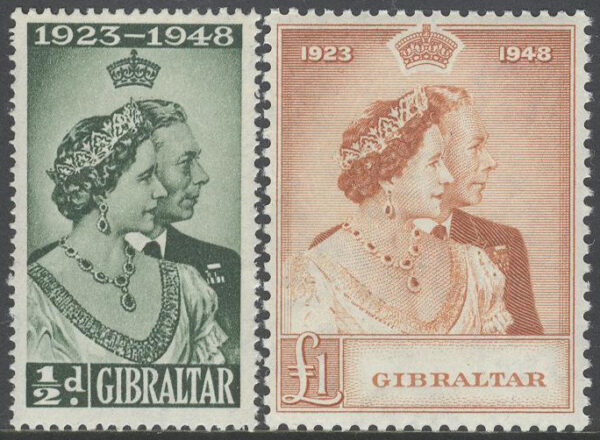 Gibraltar - M  123-124 Silverbröllop Kung Georg VI & Drottning Elisabeth, 2 kpl **