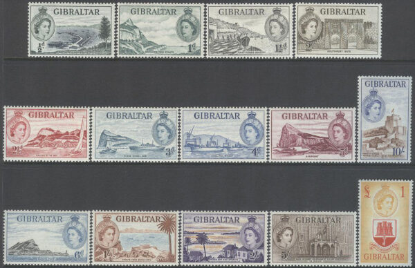 Gibraltar - M  134-147 Elisabeth II och Gibraltarmotiv, 14 kpl **