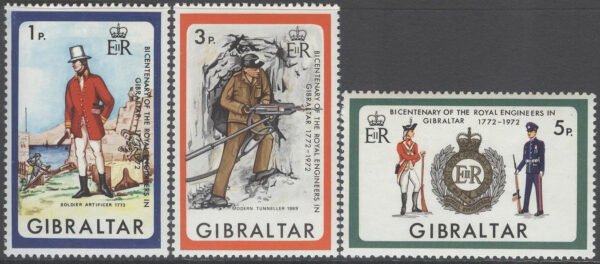 Gibraltar - M  286-288 Pionjärer i Gibraltar 200 år, Uniformer, serie 3 kpl **