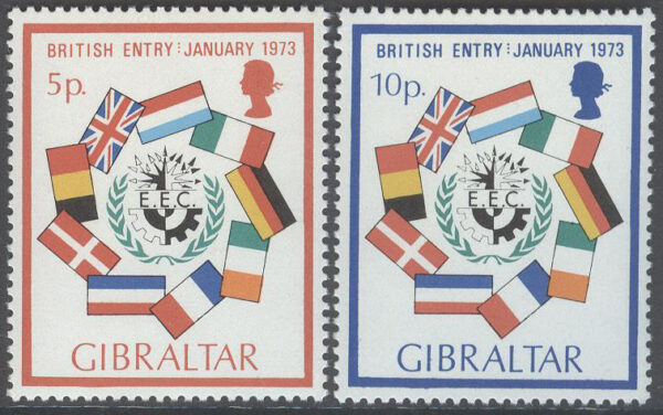 Gibraltar - M  297-298 Storbritannien med i EU - Flaggor, serie 2 kpl **