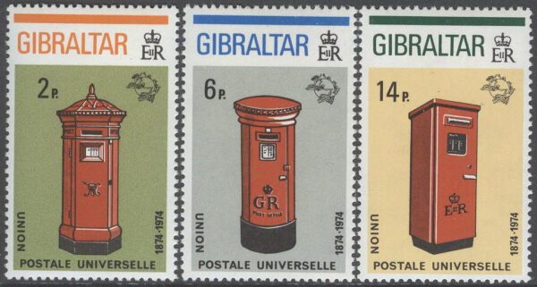 Gibraltar - M  310-312 A Världspostföreningen UPU 100 år - Postlådor, serie 3 kpl **
