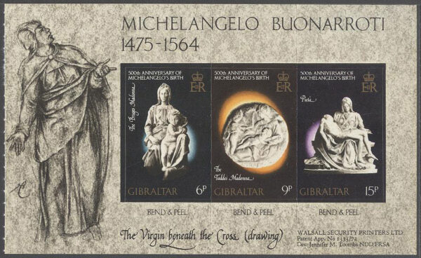 Gibraltar - M  334-336 B Jul 1975 - Michelangelo 500 år, HBL kpl **