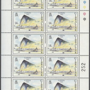Gibraltar – M  451-452 x 10 Europa CEPT 1982 Historia, 2 st Miniark kpl **