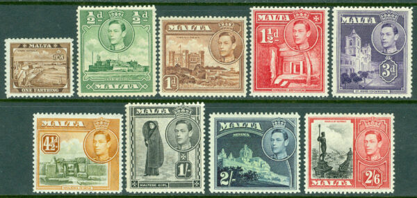 Malta - M  176-179,182-183,185,187-188 Landsmotiv - Kung Georg VI, 9 ol. **