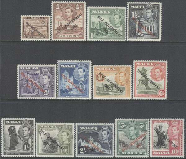 Malta - M  199-202, 204-210, 212-213 Landsmotiv - Georg VI - Påtryck, 13 olika **