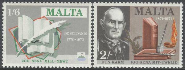 Malta - M  420-421 Diktare & Författare bla Dun Karm Psaila, 2 kpl **