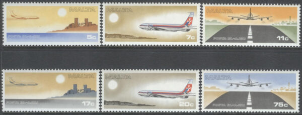Malta - M  574-579 Flygpostmärken - Flygplan bla Boeing 747, 6 kpl **