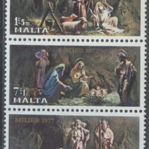 Malta – M  559-561 Jul 1977 – Närvarande vid Krubban bla Herdarna, 3-strip kpl **