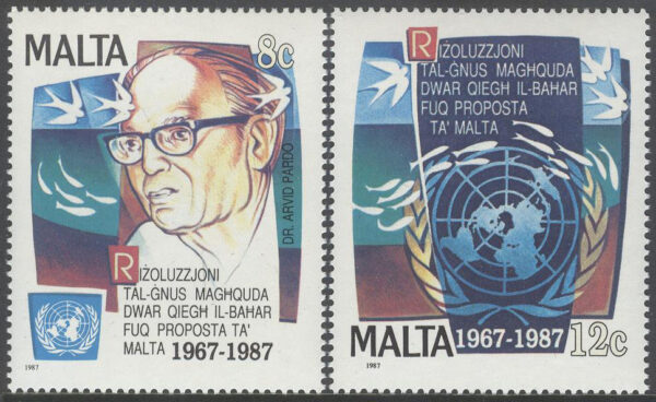 Malta - M  782-783 FN - Resolution för fredligt nyttjande av havet, 2 kpl **