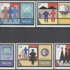 Malta – M  822-826 Minnen bla Europarådet 40 år – FN, 5 kpl **