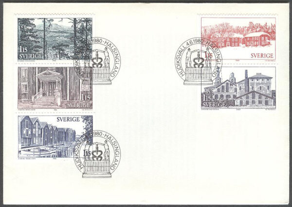 Sverige - FDC 1980-06-04 - Hälsingland, delad 5-strip kpl