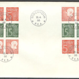 Sverige – FDC 1966-04-18 – HA 15 2 st 6-Block kpl Stämp 23 mm