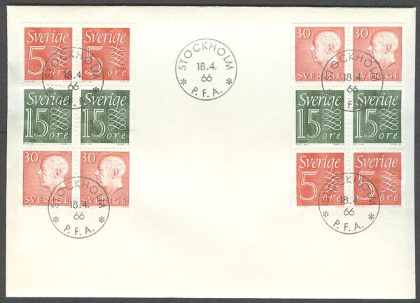 Sverige - FDC 1966-04-18 - HA 15 2 st 6-Block kpl Stämp 23 mm