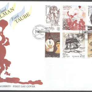 Sverige – FDC 1990-08-08 – Carl Michael Bellman & Evert Taube, 6 kpl Vinjett 1