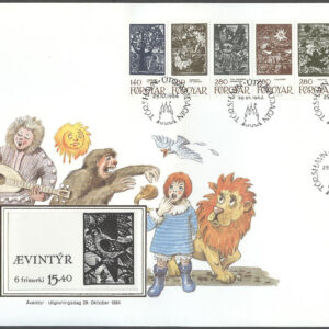 Färöarna – FDC 1984-10-29 – Sagomotiv av E Lützen, 6-strip kpl Häftes FDC + Häfte **