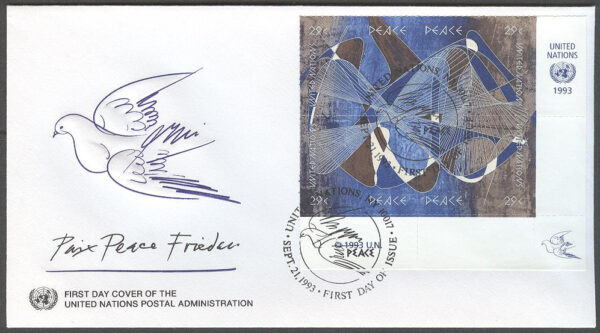 FN New York - FDC 1993-09-21 - Världsfredsåret 1993, 4-Block kpl