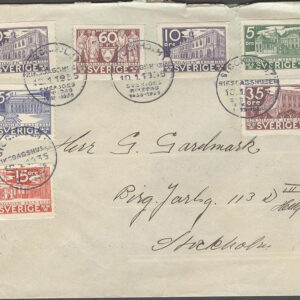 Sverige – FDC 1935-01-10 – Riksdagen 500 år, 7 märken Stäm Riksdagshuset Adressat