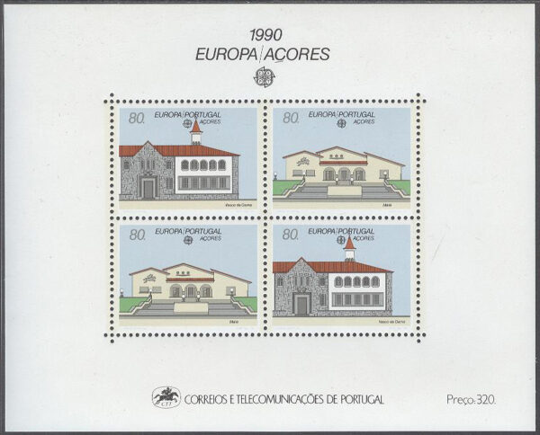 Azorerna - M BL  11 Europa CEPT 1990 Postbyggnader, Block **