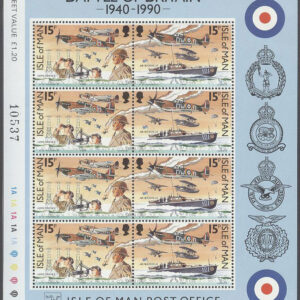 Isle of Man – M  442-447 x 4 Flyg – 2:a VK – Slaget om England, 3 st Miniark kpl **
