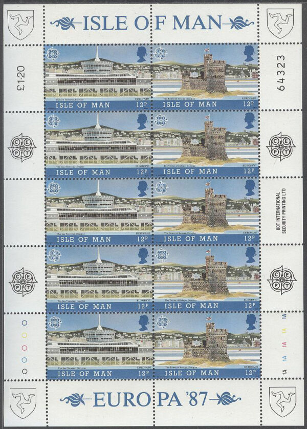 Isle of Man - M  335-338 Europa CEPT 1987 Arkitektur, 2 st Miniark kpl **